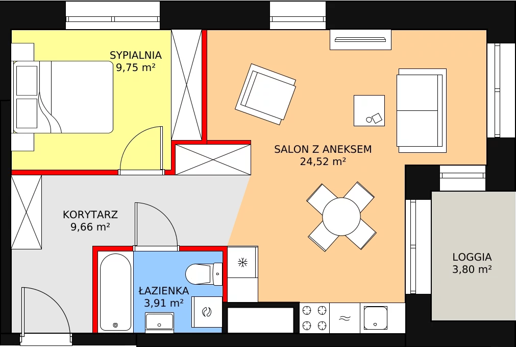 Mieszkanie 47,84 m², piętro 2, oferta nr A.2M13, WENDY, Gdynia, Śródmieście, Śródmieście, ul. Wendy 7/9