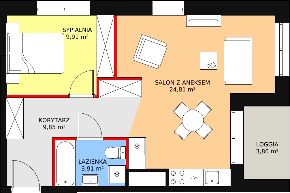 2 pokoje, mieszkanie 48,55 m², piętro 4, oferta nr A.4M03, WENDY, Gdynia, Śródmieście, Śródmieście, ul. Wendy 7/9