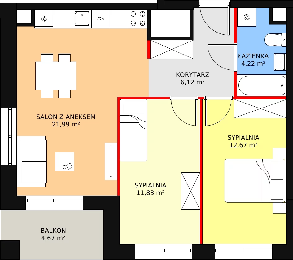 3 pokoje, mieszkanie 57,04 m², piętro 2, oferta nr A.2M12, WENDY, Gdynia, Śródmieście, Śródmieście, ul. Wendy 7/9