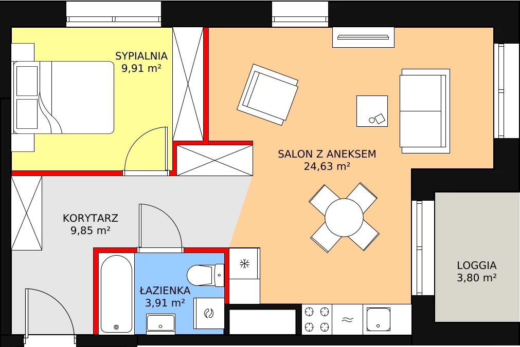 Mieszkanie 48,30 m², piętro 8, oferta nr A.8M03, WENDY, Gdynia, Śródmieście, Śródmieście, ul. Wendy 7/9