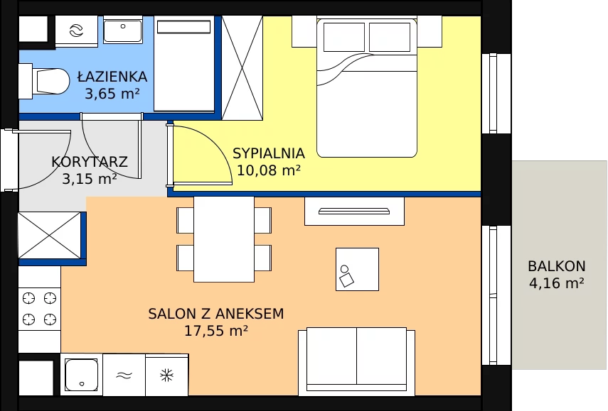 Nowe mieszkanie, 34,43 m², 2 pokoje, 2 piętro, oferta nr C.2M13