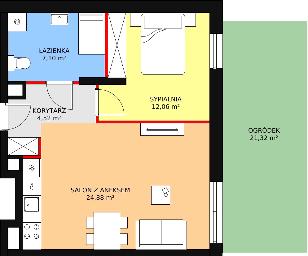 Nowe mieszkanie, 48,60 m², 2 pokoje, parter, oferta nr C.0M08