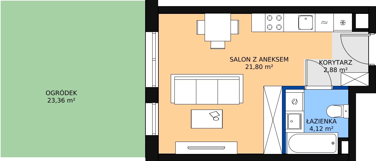 Zalety mieszkania 28.8 m², C.0M07