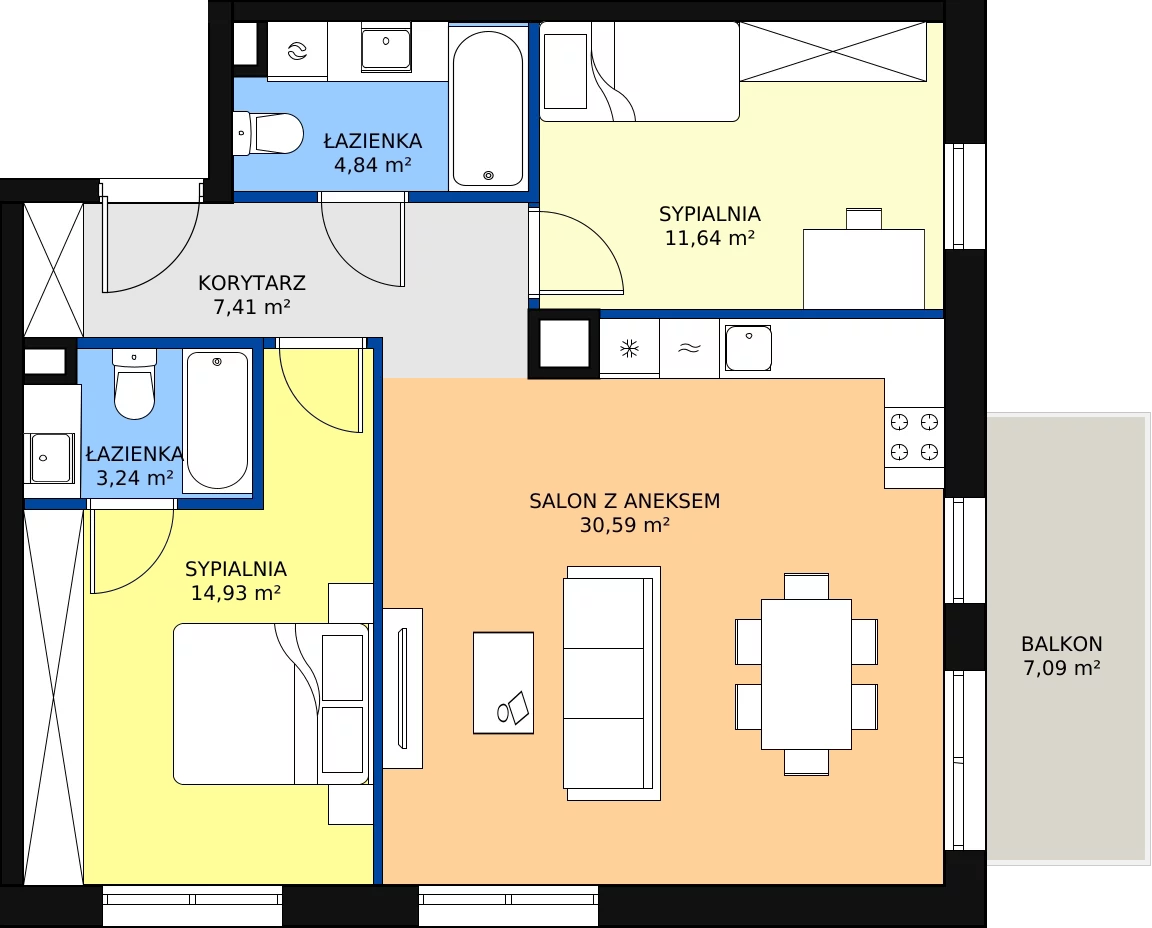 Zalety mieszkania 72.65 m², C.2M04