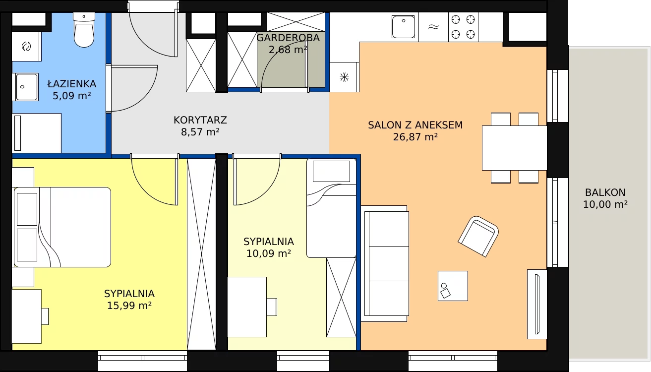 Zalety mieszkania 69.29 m², C.6M01