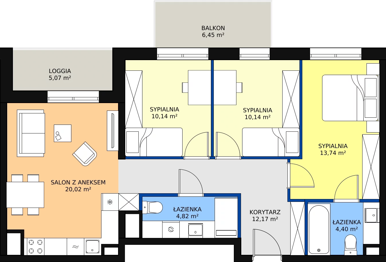 Zalety mieszkania 75.43 m², C.6M05