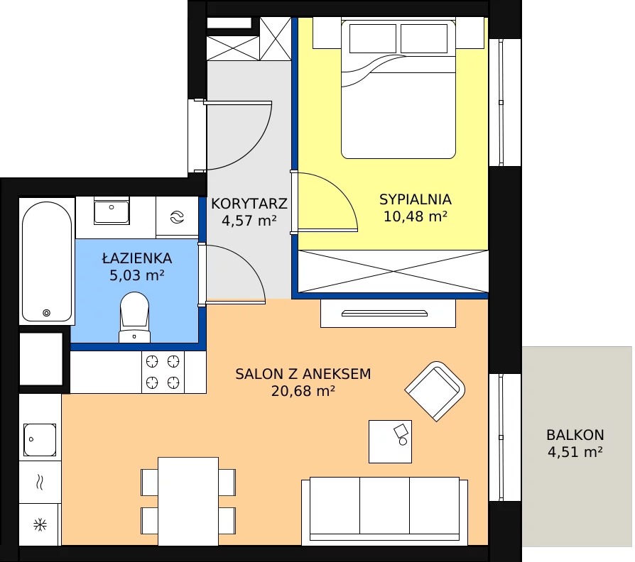 Zalety mieszkania 40.76 m², D.2M02