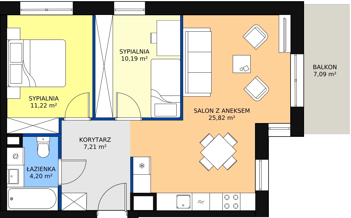 Zalety mieszkania 58.58 m², D.2M01