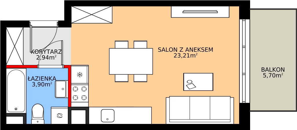 Zalety mieszkania 30.2 m², E.5M22