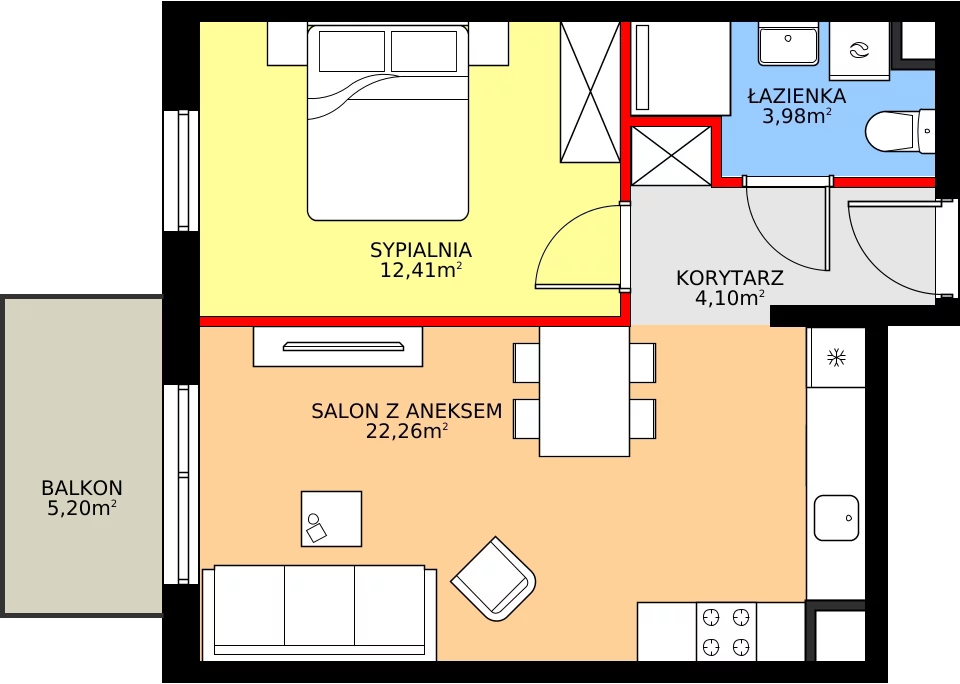 Zalety mieszkania 42.76 m², E.1M10