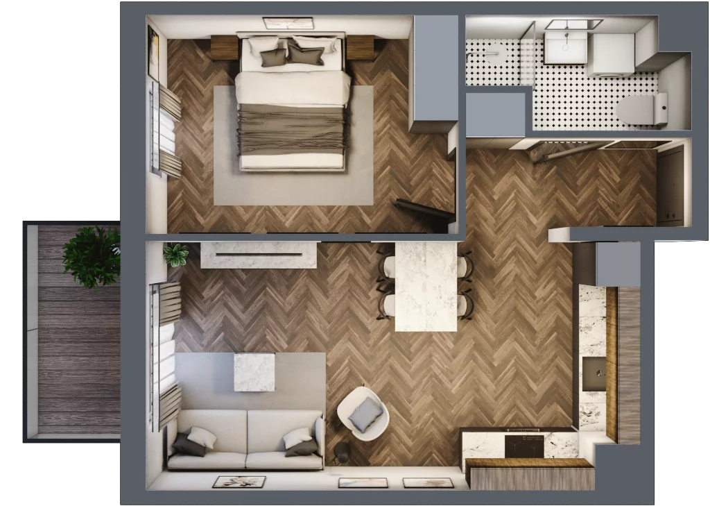 2 pokoje, mieszkanie 42,76 m², piętro 1, oferta nr E.1M10, Nowa Wałowa, Gdańsk, Śródmieście, ul. Stępkarska / Wiosna Ludów