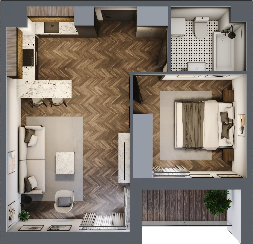 2 pokoje, mieszkanie 42,77 m², piętro 1, oferta nr E.1M06, Nowa Wałowa, Gdańsk, Śródmieście, ul. Stępkarska / Wiosna Ludów