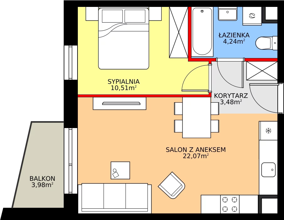 Zalety mieszkania 40.32 m², E.6M08