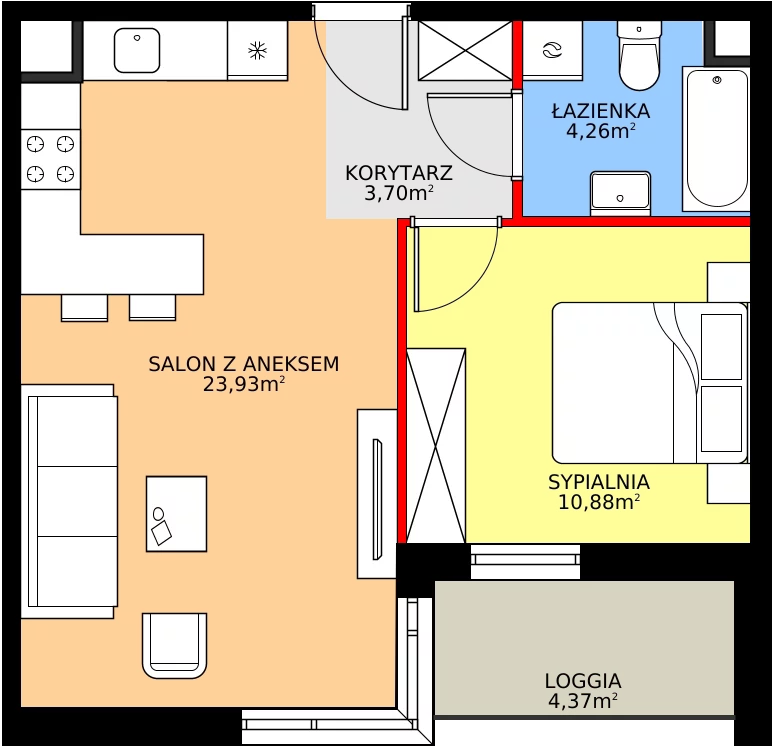 Zalety mieszkania 42.77 m², E.5M06