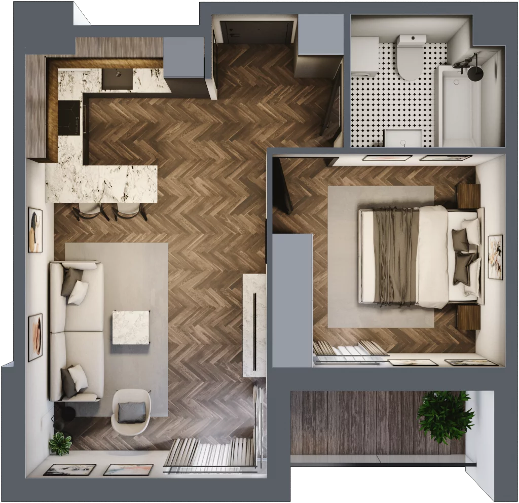 2 pokoje, mieszkanie 40,63 m², piętro 6, oferta nr E.6M05, Nowa Wałowa, Gdańsk, Śródmieście, ul. Stępkarska / Wiosna Ludów