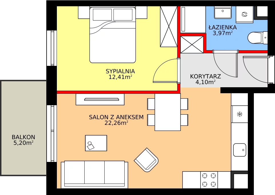 Zalety mieszkania 42.74 m², E.6M10