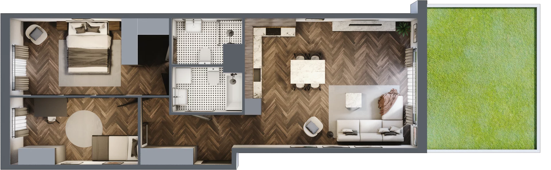3 pokoje, mieszkanie 72,81 m², piętro 1, oferta nr E.1M09, Nowa Wałowa, Gdańsk, Śródmieście, ul. Stępkarska / Wiosna Ludów