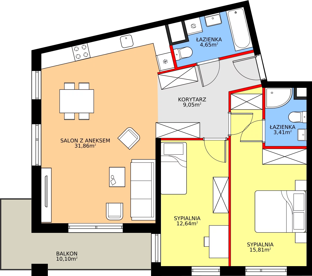 Zalety mieszkania 77.42 m², E.1M07