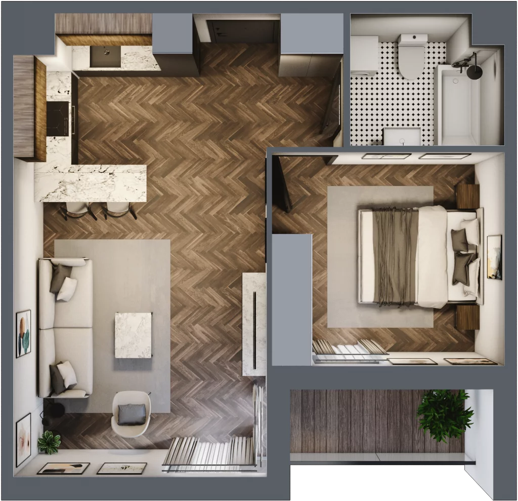 2 pokoje, mieszkanie 42,77 m², piętro 4, oferta nr E.4M06, Nowa Wałowa, Gdańsk, Śródmieście, ul. Stępkarska / Wiosna Ludów