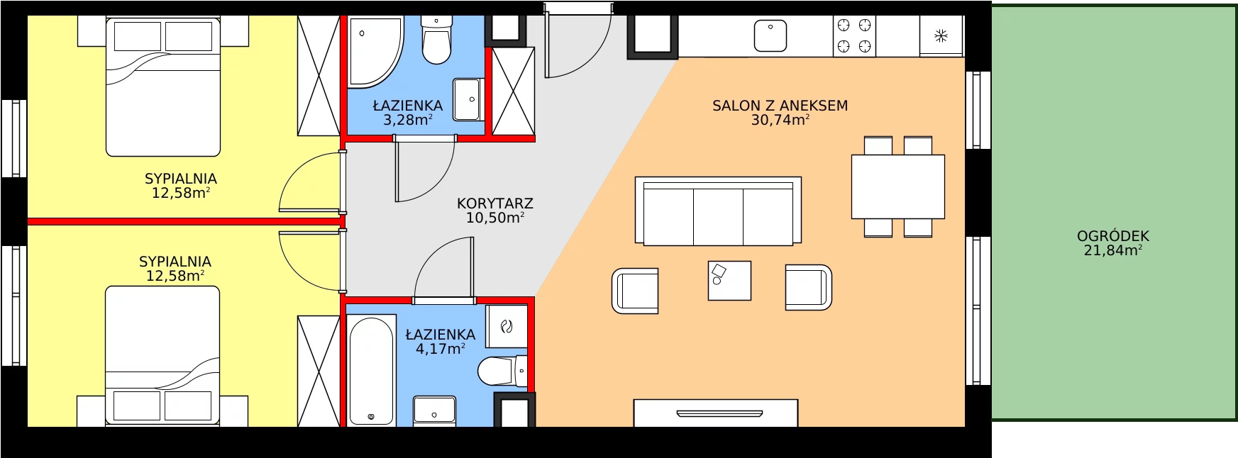 Zalety mieszkania 73.85 m², E.1M04
