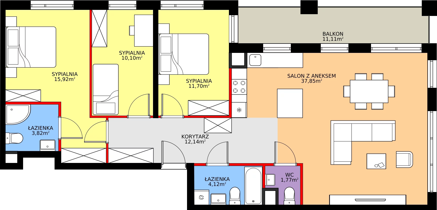 Zalety mieszkania 97.43 m², E.5M25