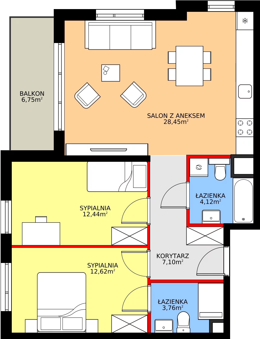 Zalety mieszkania 68.5 m², E.6M12
