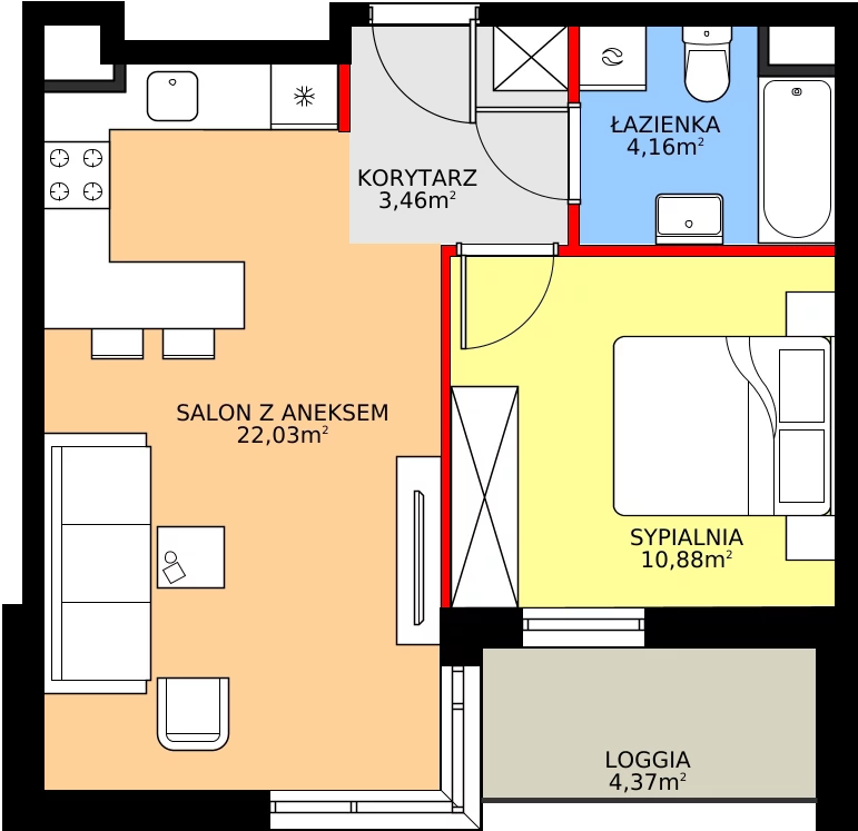 Zalety mieszkania 40.53 m², E.1M05