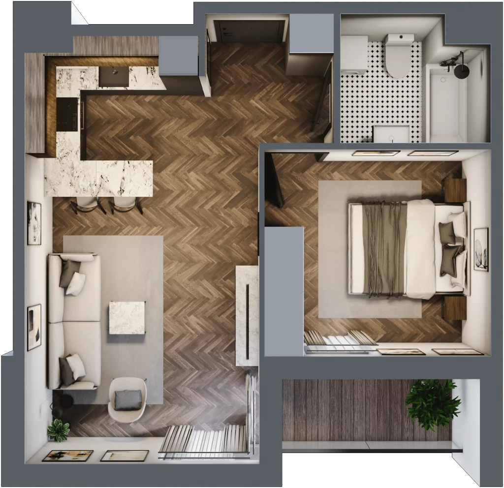 2 pokoje, mieszkanie 40,53 m², piętro 1, oferta nr E.1M05, Nowa Wałowa, Gdańsk, Śródmieście, ul. Stępkarska / Wiosna Ludów