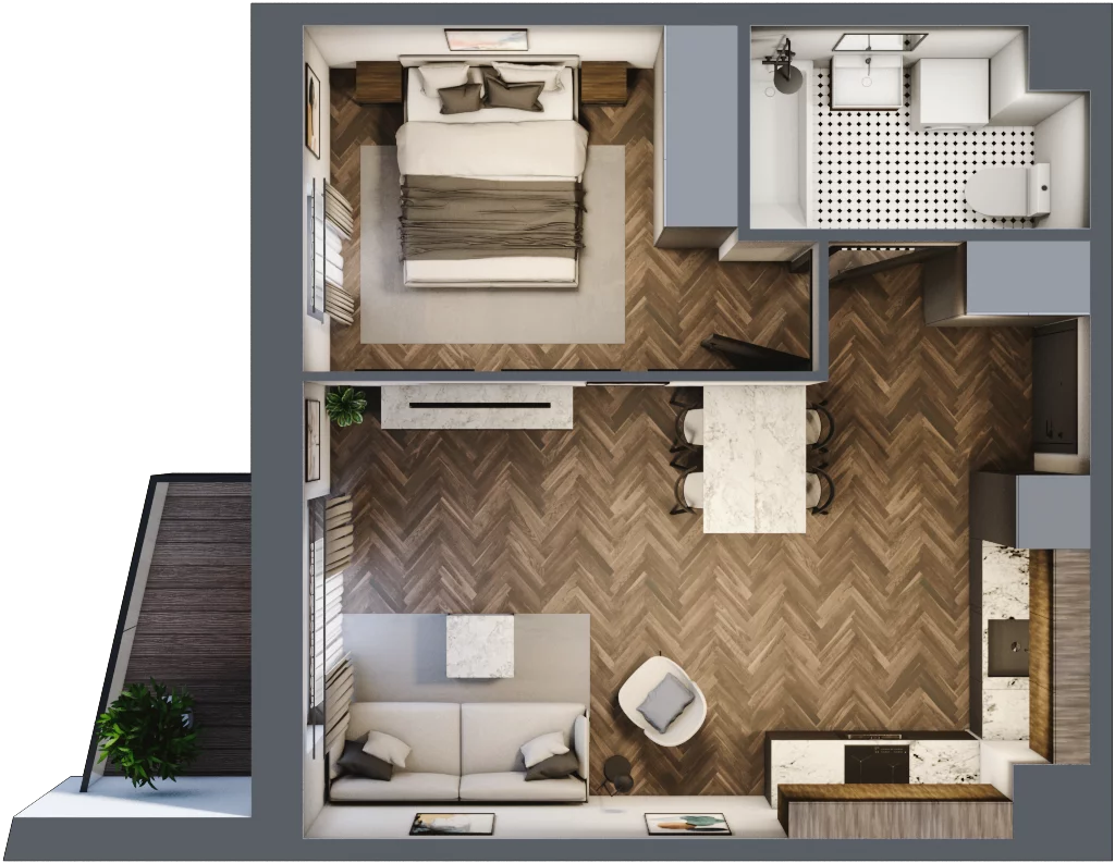 2 pokoje, mieszkanie 40,32 m², piętro 1, oferta nr E.1M08, Nowa Wałowa, Gdańsk, Śródmieście, ul. Stępkarska / Wiosna Ludów
