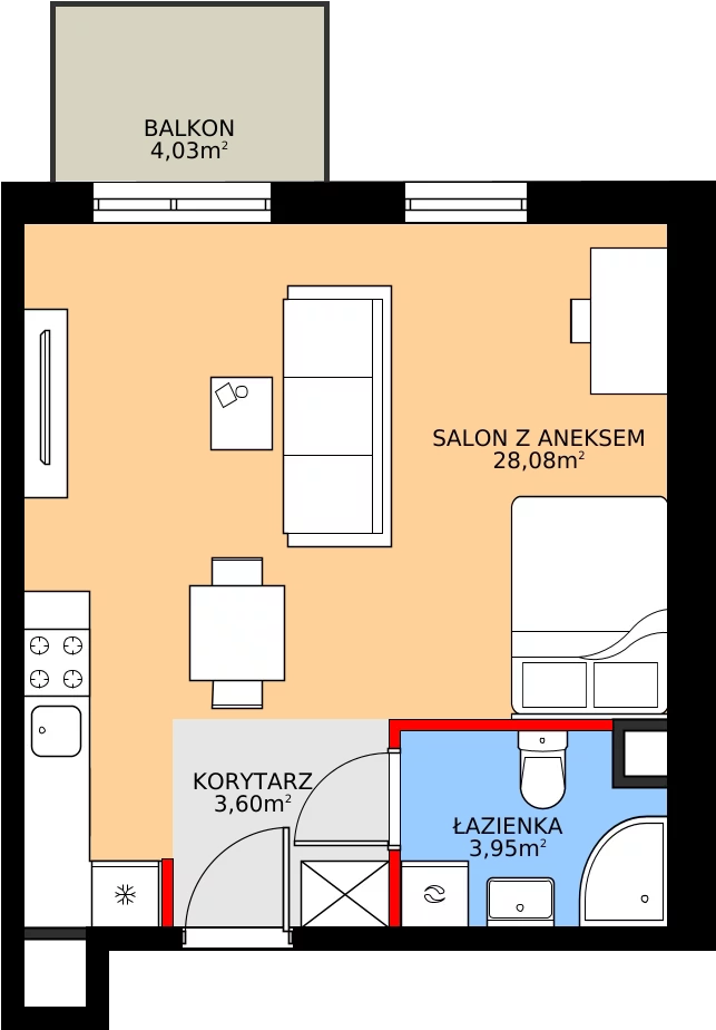 Zalety mieszkania 35.74 m², E.1M16
