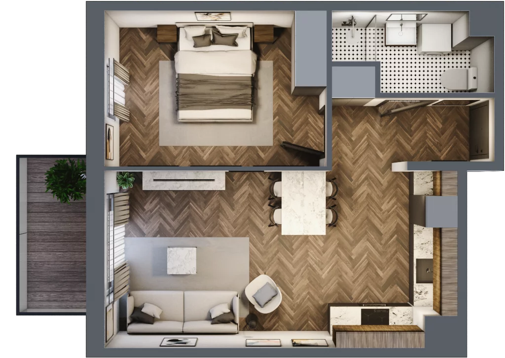 2 pokoje, mieszkanie 42,75 m², piętro 2, oferta nr E.2M10, Nowa Wałowa, Gdańsk, Śródmieście, ul. Stępkarska / Wiosna Ludów