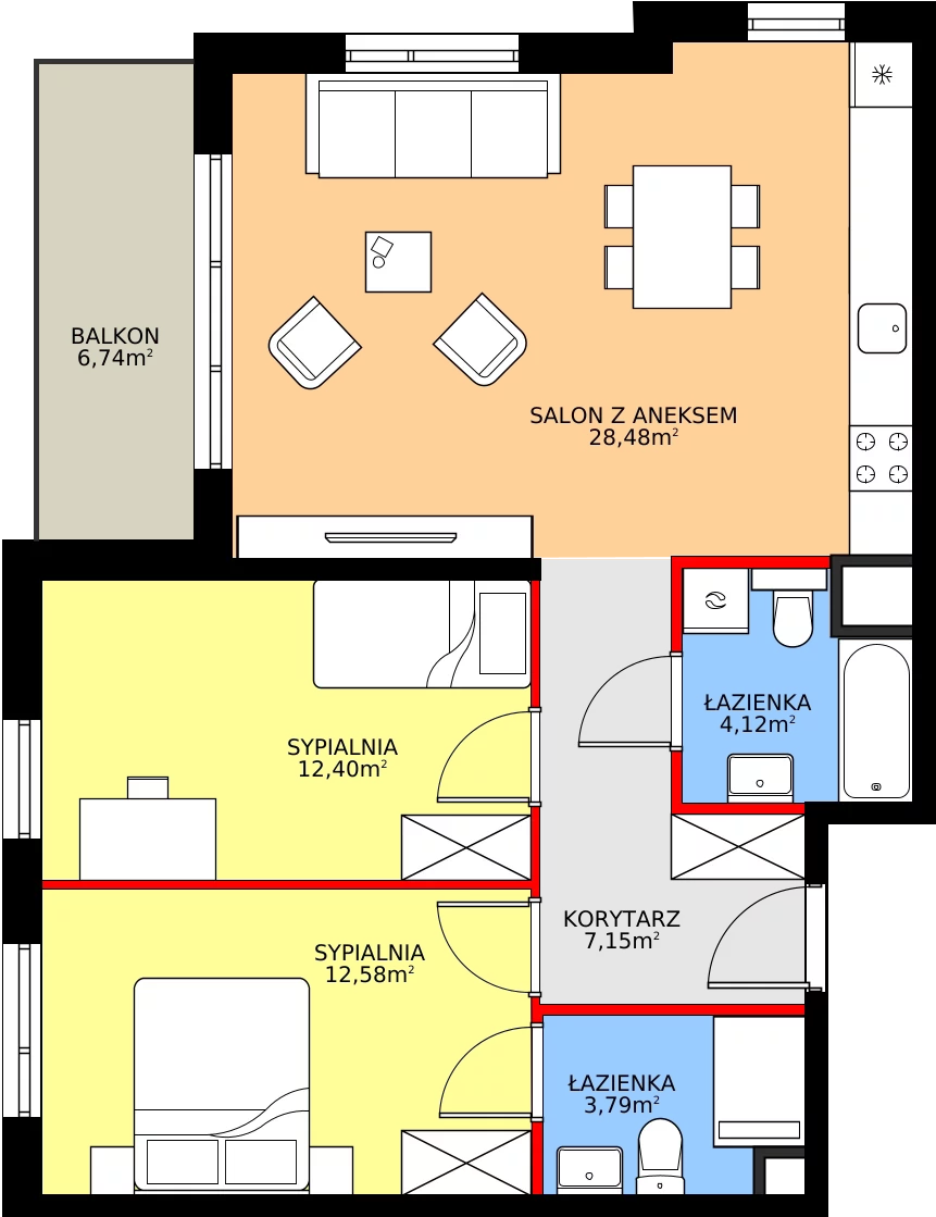 Zalety mieszkania 68.52 m², E.1M12