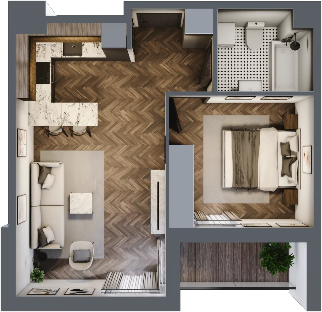 2 pokoje, mieszkanie 40,62 m², piętro 4, oferta nr E.4M05, Nowa Wałowa, Gdańsk, Śródmieście, ul. Stępkarska / Wiosna Ludów