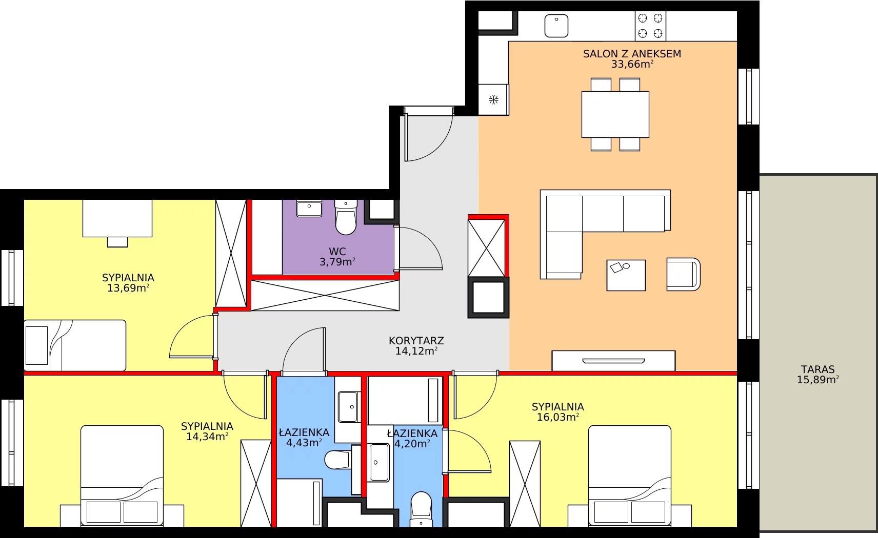 Zalety mieszkania 104.29 m², E.7M07