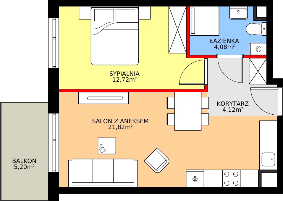 Zalety mieszkania 42.75 m², E.1M11