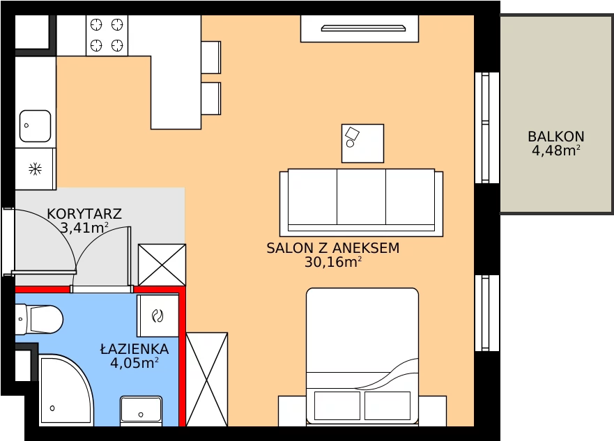 Zalety mieszkania 37.74 m², E.2M23