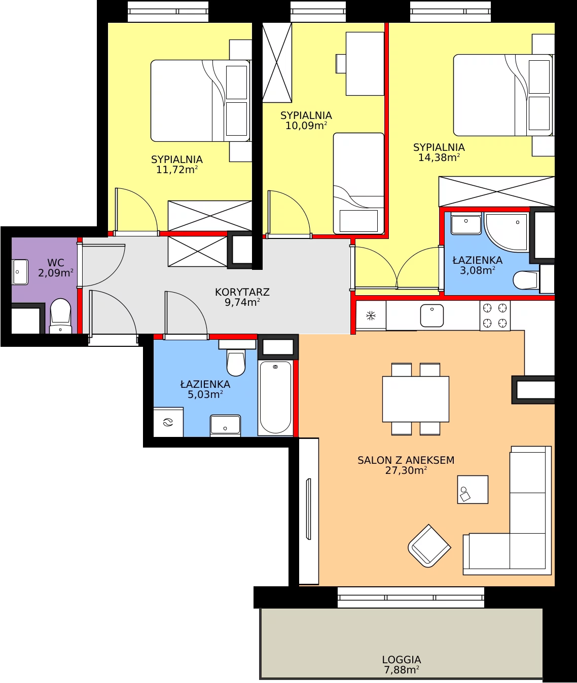 Zalety mieszkania 83.64 m², E.7M11