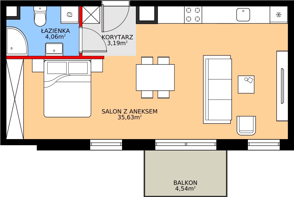 Zalety mieszkania 42.88 m², E.6M20