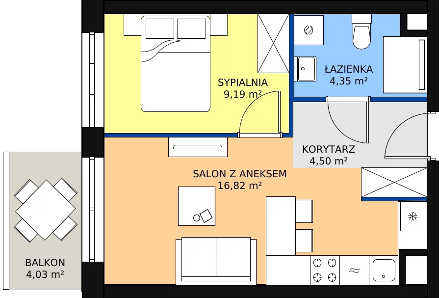 Zalety mieszkania 34.86 m², A1/1/8