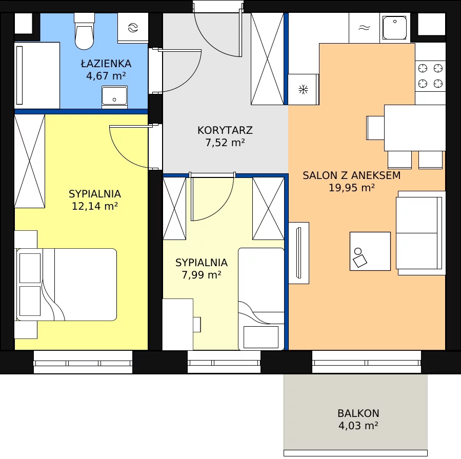 Zalety mieszkania 52.27 m², A1/2/3