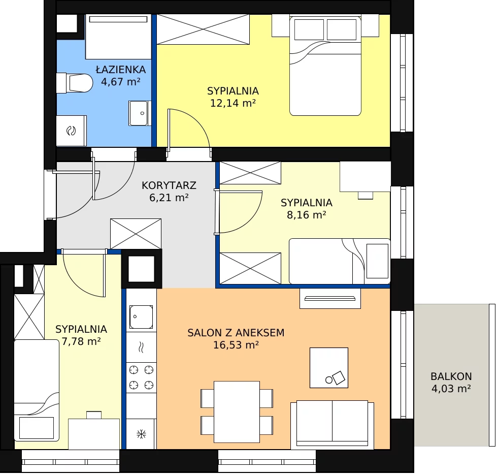 Zalety mieszkania 55.49 m², A1/2/4
