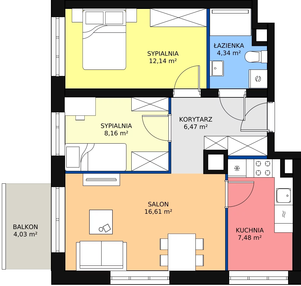 Zalety mieszkania 55.2 m², A1/2/5