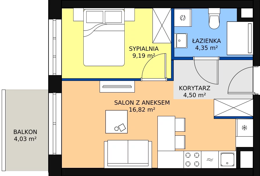 Zalety mieszkania 34.86 m², A1/2/8