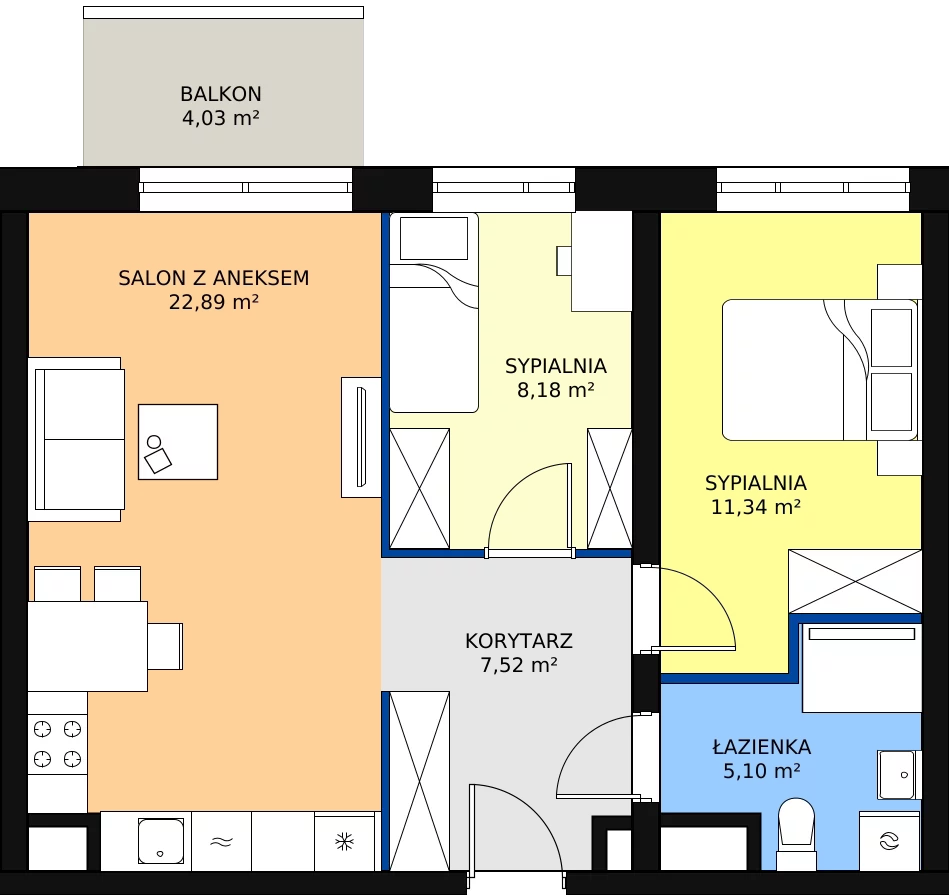 Zalety mieszkania 55.08 m², A1/3/7