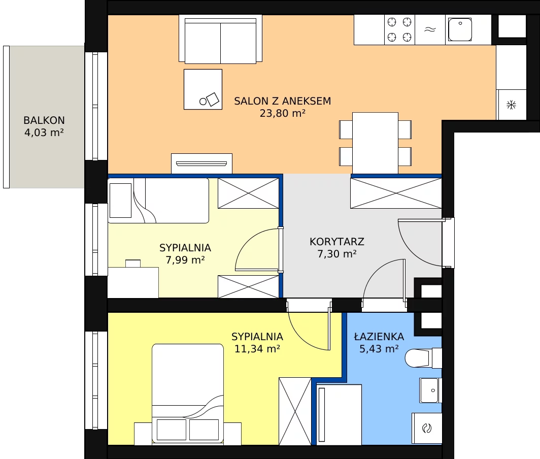 Zalety mieszkania 55.86 m², A1/3/8