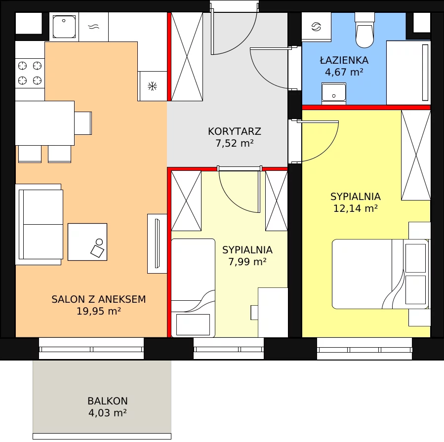 Nowe mieszkanie, 52,27 m², 3 pokoje, 2 piętro, oferta nr A2/2/11