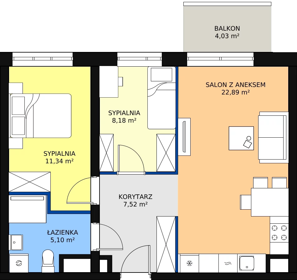 Zalety mieszkania 55.08 m², A2/4/6