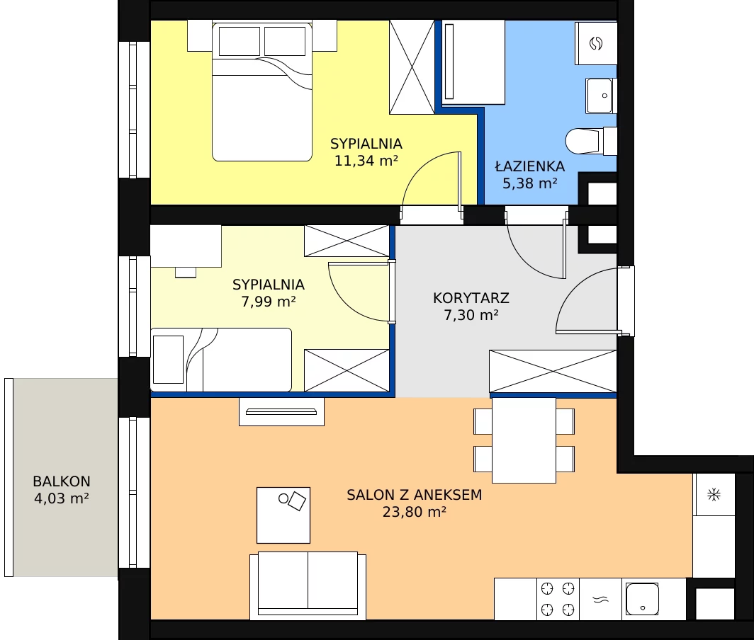 Zalety mieszkania 55.81 m², A2/5/5