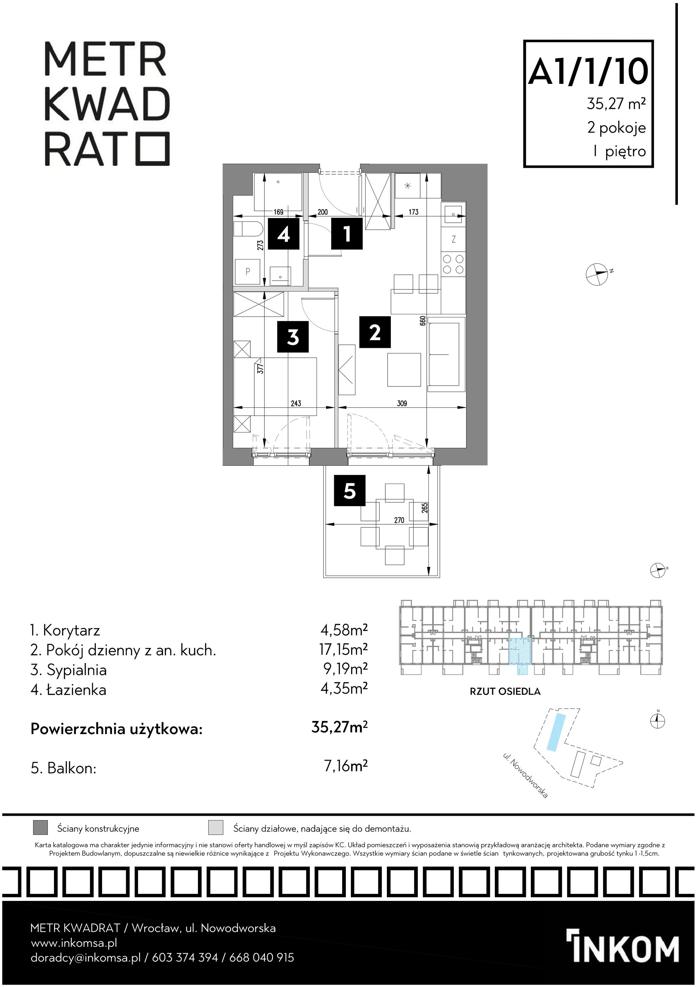 Mieszkanie 35,27 m², piętro 1, oferta nr A1/1/10, Metr Kwadrat, Wrocław, Nowy Dwór, ul. Nowodworska 17B
