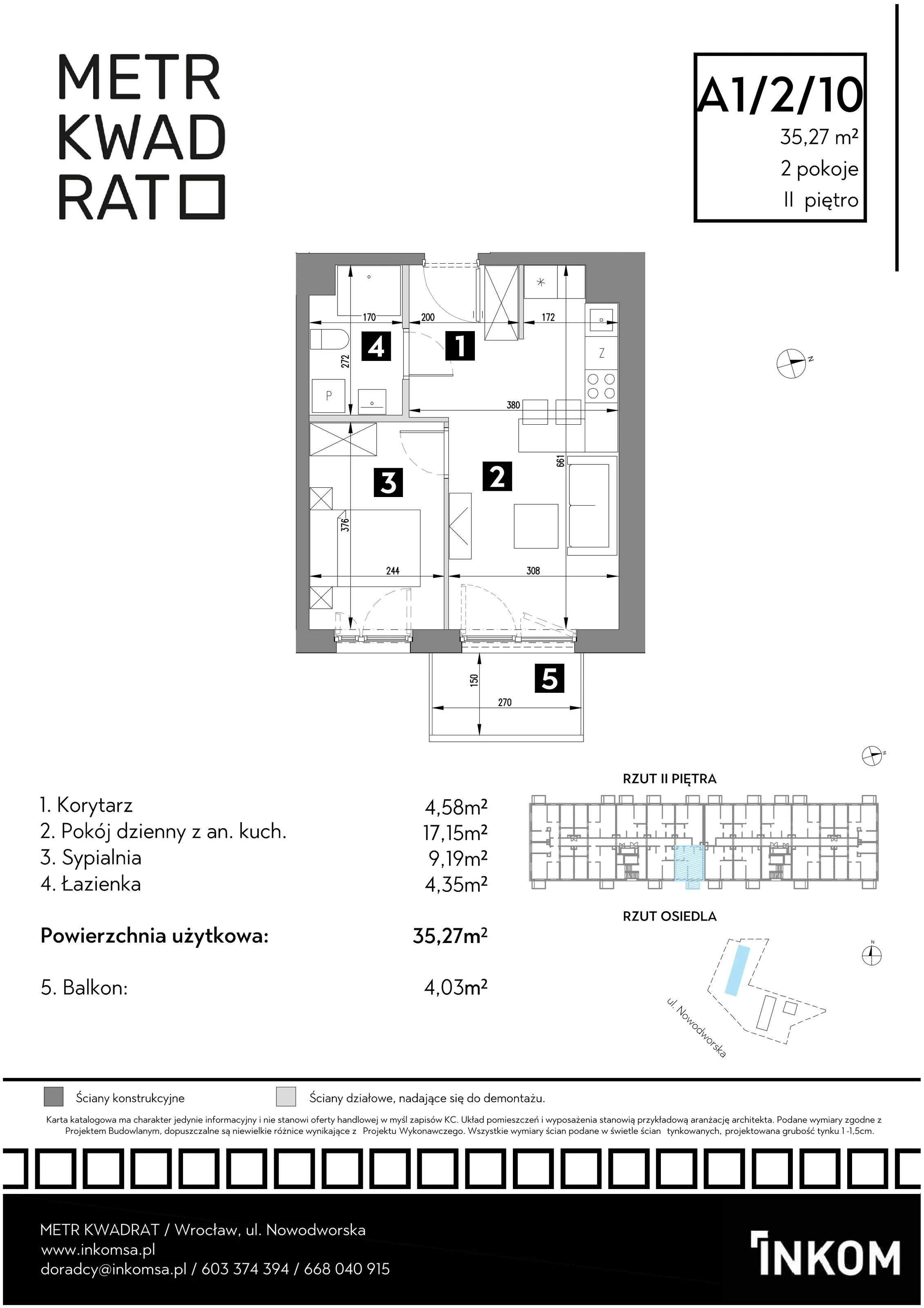 Mieszkanie 35,27 m², piętro 2, oferta nr A1/2/10, Metr Kwadrat, Wrocław, Nowy Dwór, ul. Nowodworska 17B